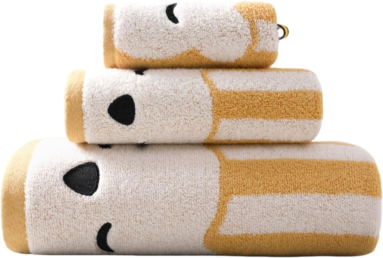 3 Piece Premium Bath Towel Set (Naughty Bear), 1 Bath Towel 1 Hand Towel 1 Washcloth, Quick-Drying, 100% Cotton,Oeko-TEX Certified (Stripes - Brown)