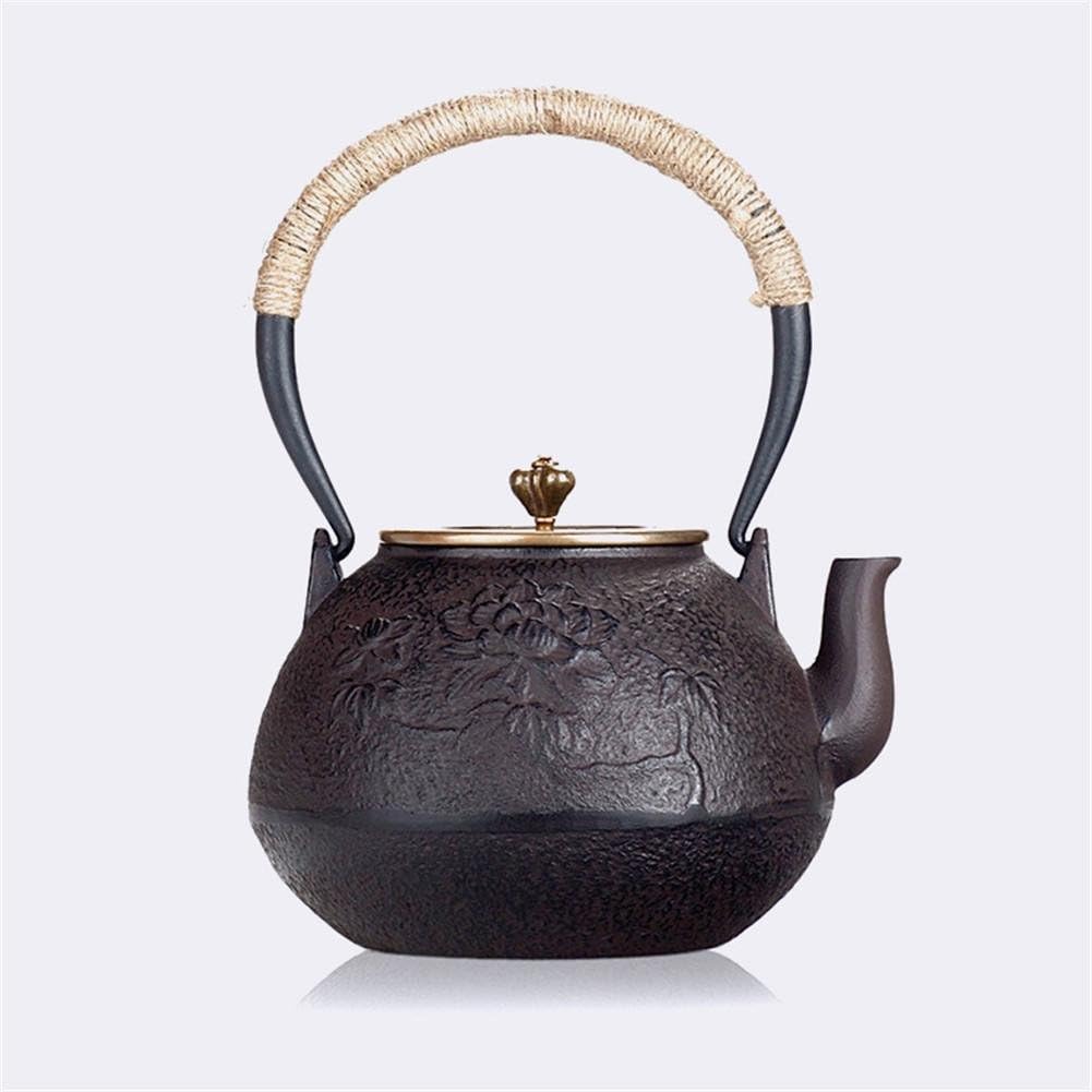 Ahui Japanese style Cast iron teapot No coating Titilian Copper cover Boiled Water Health Retro Crafts Peony Volume 1.2L