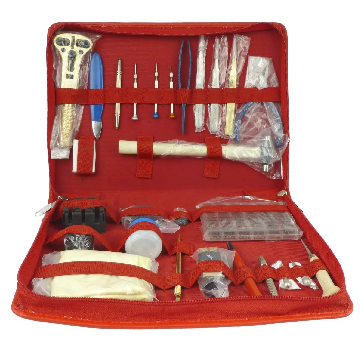 Großes Set Uhrenwerkzeug SWISS GUARD mit PU-Leder-Etui für die Uhrenreparatur
