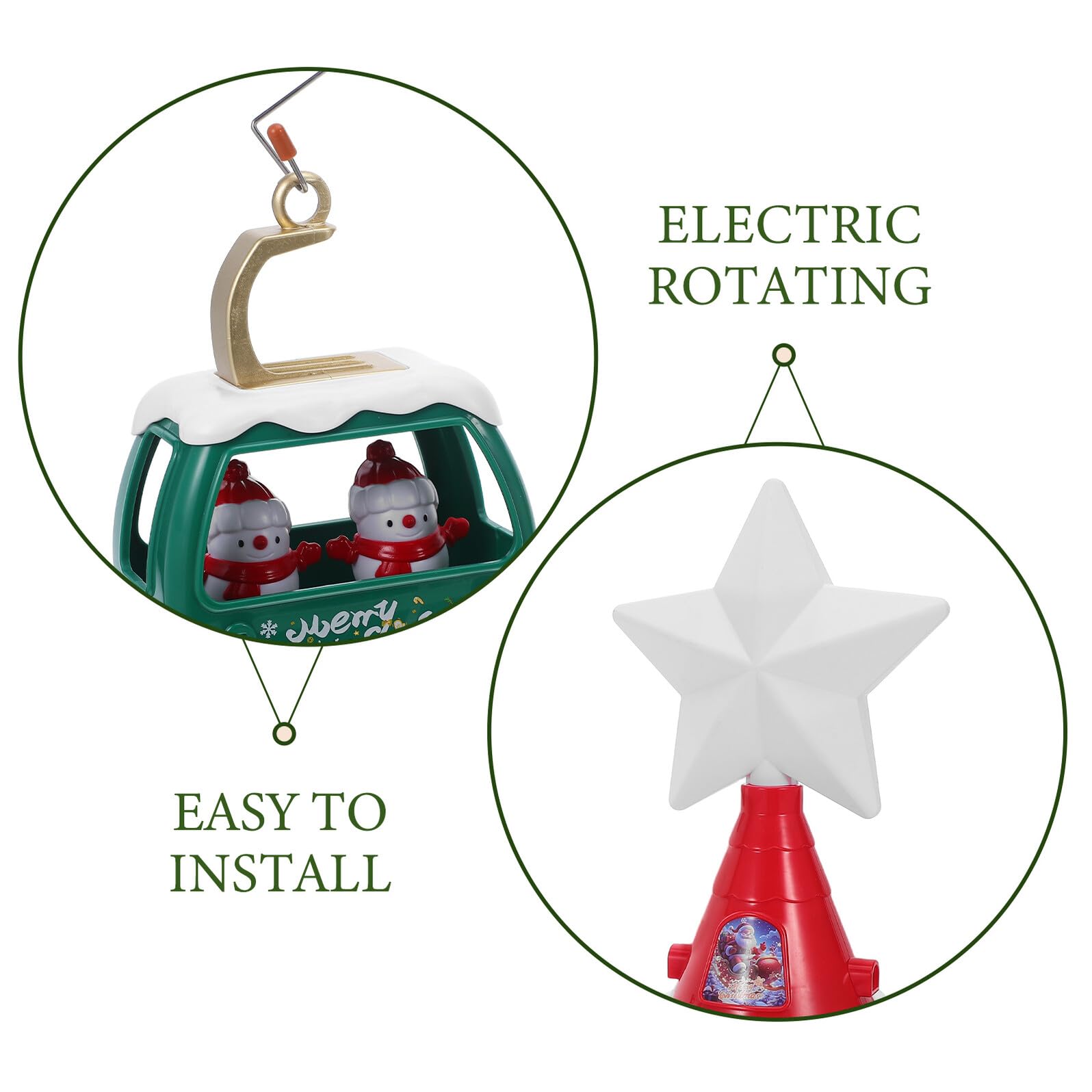 Veemoon Stern Weihnachtsbaumspitze Drehend mit Led-lichtern und Musik Motiv Schlitten Weihnachtsmann Schneemann Dekoration Baumspitze Festlich für Weihnachten