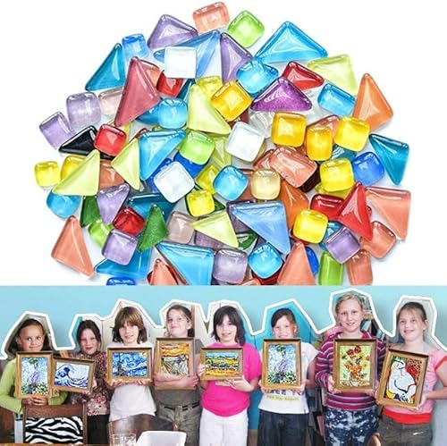 Basicon 400g Glas-Mosaiksteine - Verschiedene Formen, Glitzer, Kleine Bunte Unregelmäßige Kristall Fliesen für DIY Handgemachtes Dekor