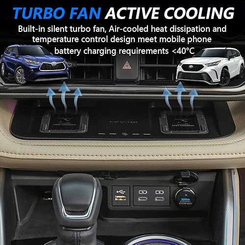 Miniatura 8 de Cargador inalámbrico para Toyota Highlander 2023 2022 2021 2020 Cargador de carga de coche, alfombrilla de carga inalámbrica de 15 W para Toyota