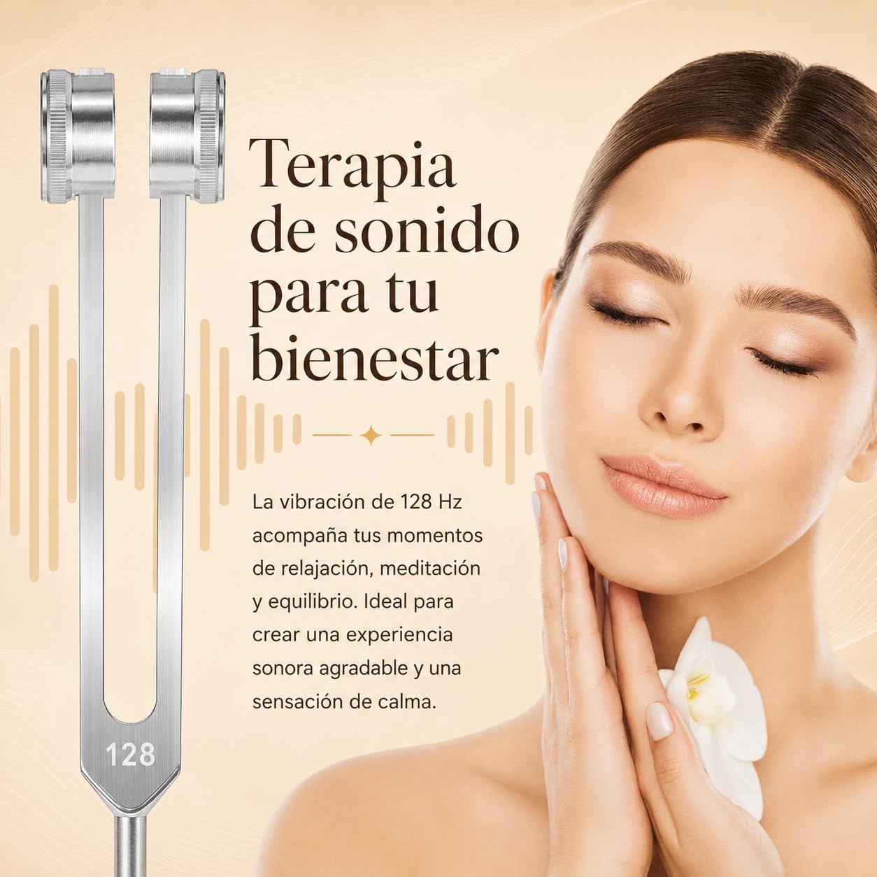 Aureva Lumyra - Instrumento de Sanación 128 Hz, Diapasón Terapéutico con Martillo de Goma, Herramienta de Ajuste, Bolsa y Paño, para Meditación, Yoga y Terapia de Sonido