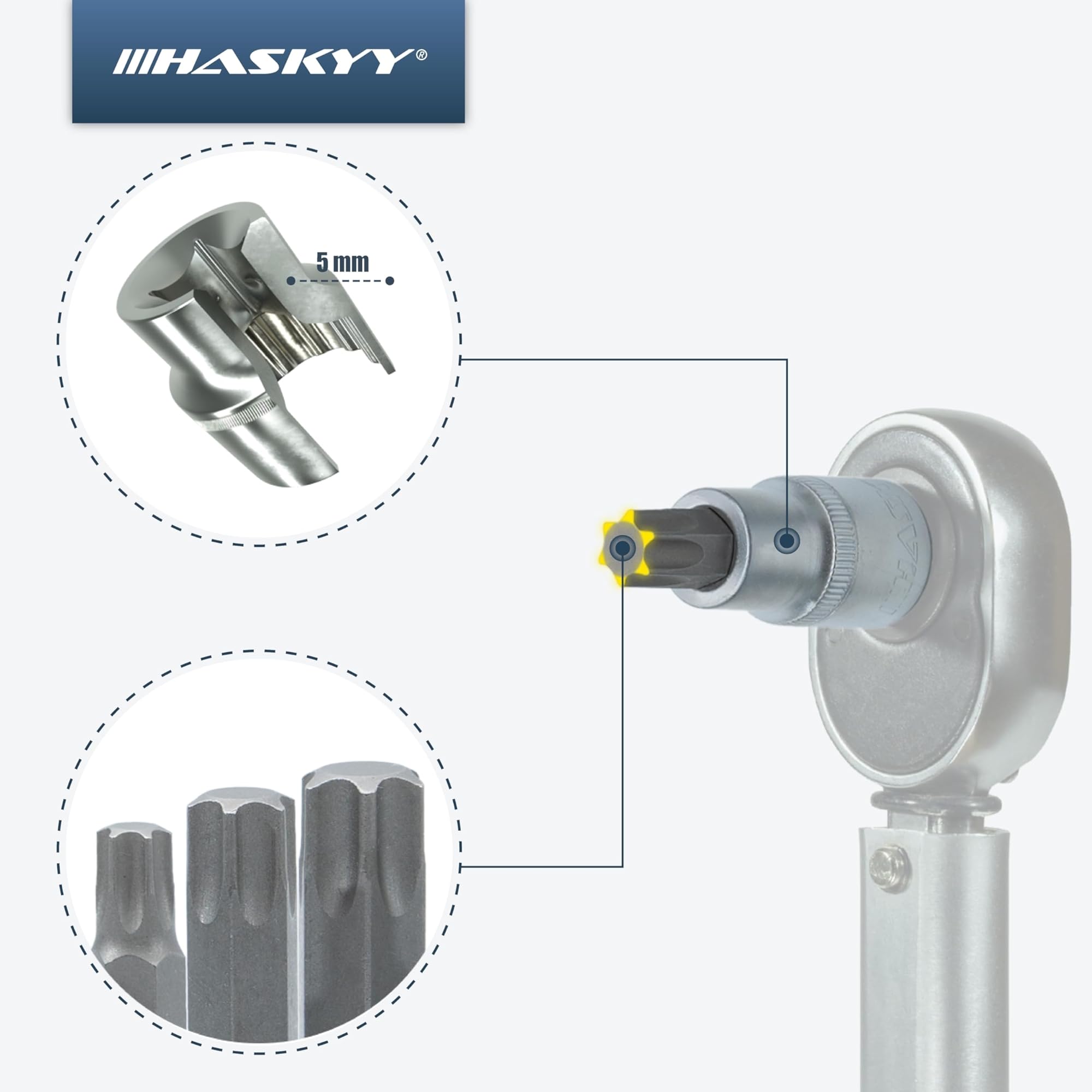 HASKYY 32 pezzi Set Inserti Torx set T25-T80 di chiavi a bussola Torx Acciaio Bit Socket Tool Kit imposta