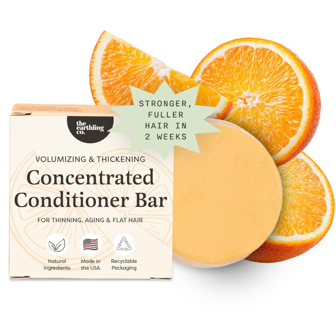 The Earthling Co. Volumizing Conditioner Bar For Thickening, Fullness, Strength, and Hair Growth - Sulfate, Silicone, Paraben Free for Thinning, Flat, Fine Hair - Made in USA (Citrus Sun, 1.8oz)