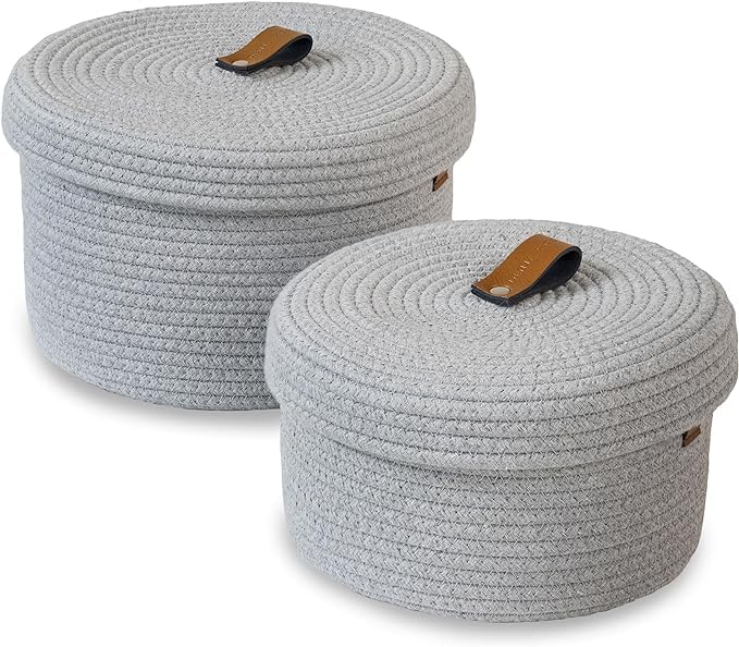Aroma Brand-Round mini rope jute storage jute woven Shelf basket hamper baby nursery tray bucket organizer gifts for kids toys,fruits,living room,bathroom (set of 2) (1 BIg And 1 Small, Grey) (B0CHW5CD1Z) Amazon Price History, Amazon Price Tracker