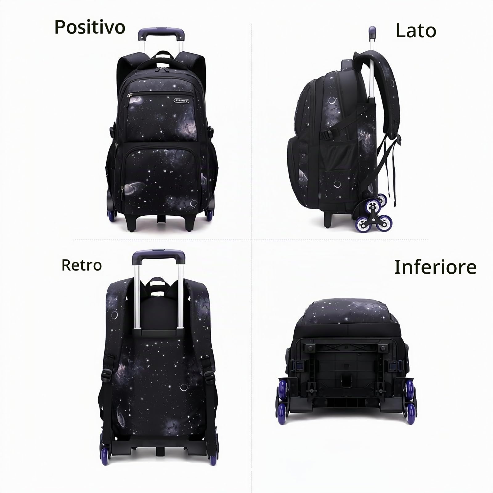 Zaino Trolley per Ragazzi Elementare Zaino Scuola con Ruote 3 Set Borsa per il Pranzo e Astuccio per le Matite