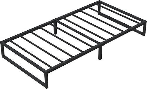 Miniatura 9 de Lutown-Teen Marco de cama individual de 9 pulgadas, marco de cama individual de metal resistente, no necesita somier, sin ruido, fácil montaje,
