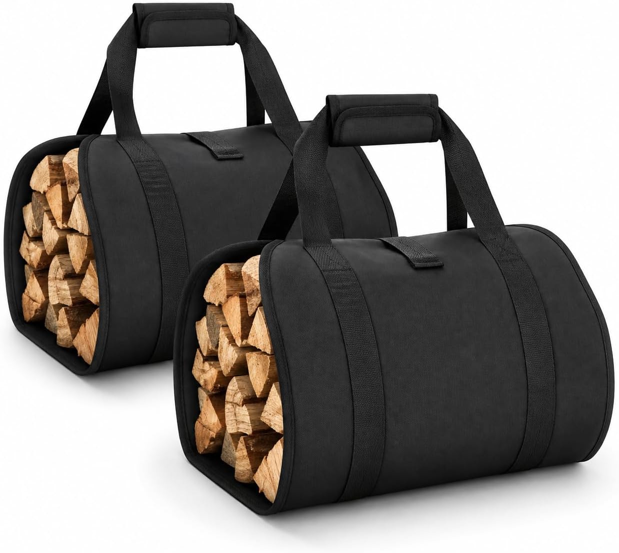 FLASLD Firewood Carrier Waxed Canvas Firewood Bag Heavy Duty Large Fireplace Carrier Durable Log Tote Fire Wood Carring Bag with Handles Wood Sling Holder Cabin Stove Accessories (Brown)