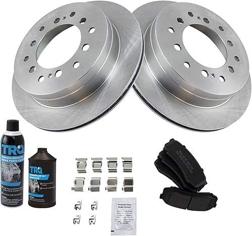 Miniatura 2 de TRQ Kit de pastillas de freno de disco semimetálicas traseras premium y rotores con productos químicos compatibles con Toyota