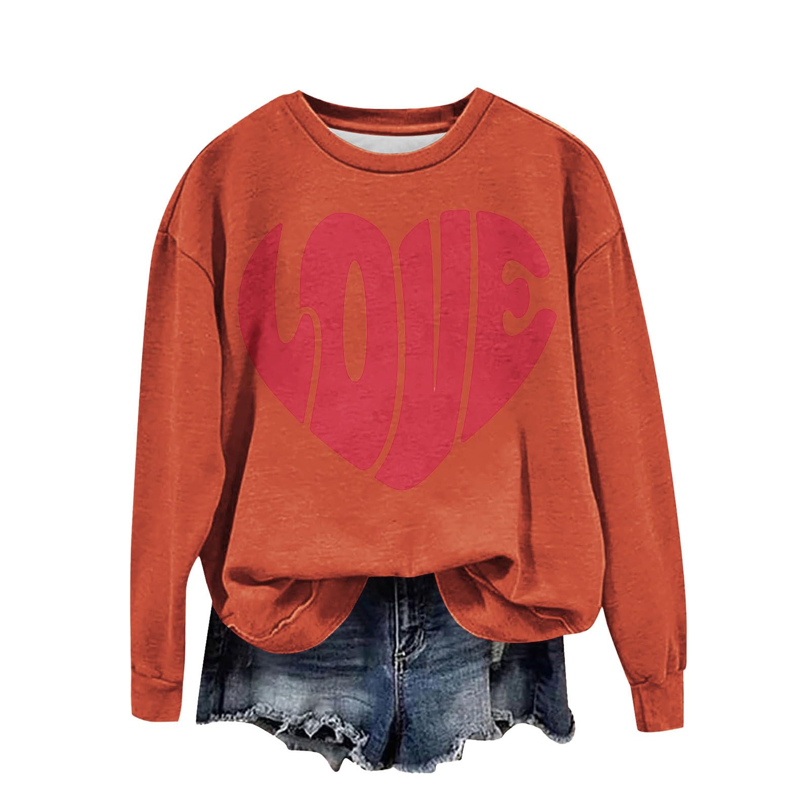 AopirtaWomen's Round Neck Valentine's Day Loose Fitting Sweater Long Sleeve Hoodless Sweatshirts,v neck sweatshirt women