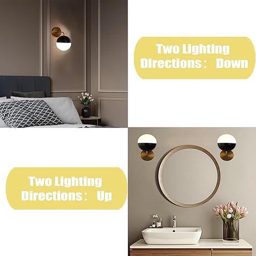 Miniatura 4 de MonDaufie Apliques de pared de globo negro y dorado mate de mediados de siglo, moderno accesorio de iluminación de tocador de baño sobre espejo