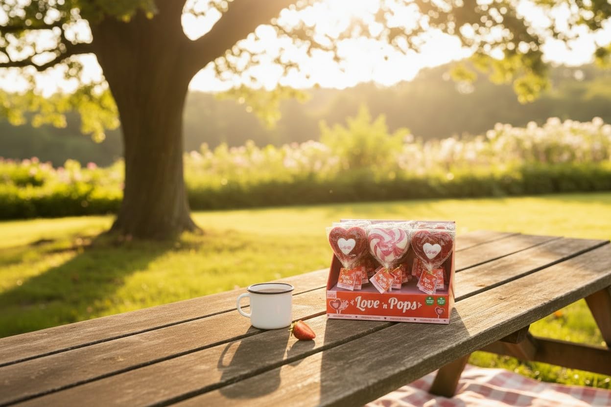 Becky’s Love 'n Pops Herz-Lollis - 24er Display (24 x 75g) - Erdbeer-Geschmack - Große Herz-Lutscher mit „Love“ Aufschrift (1 Display - Lolli Love 75g sort.)