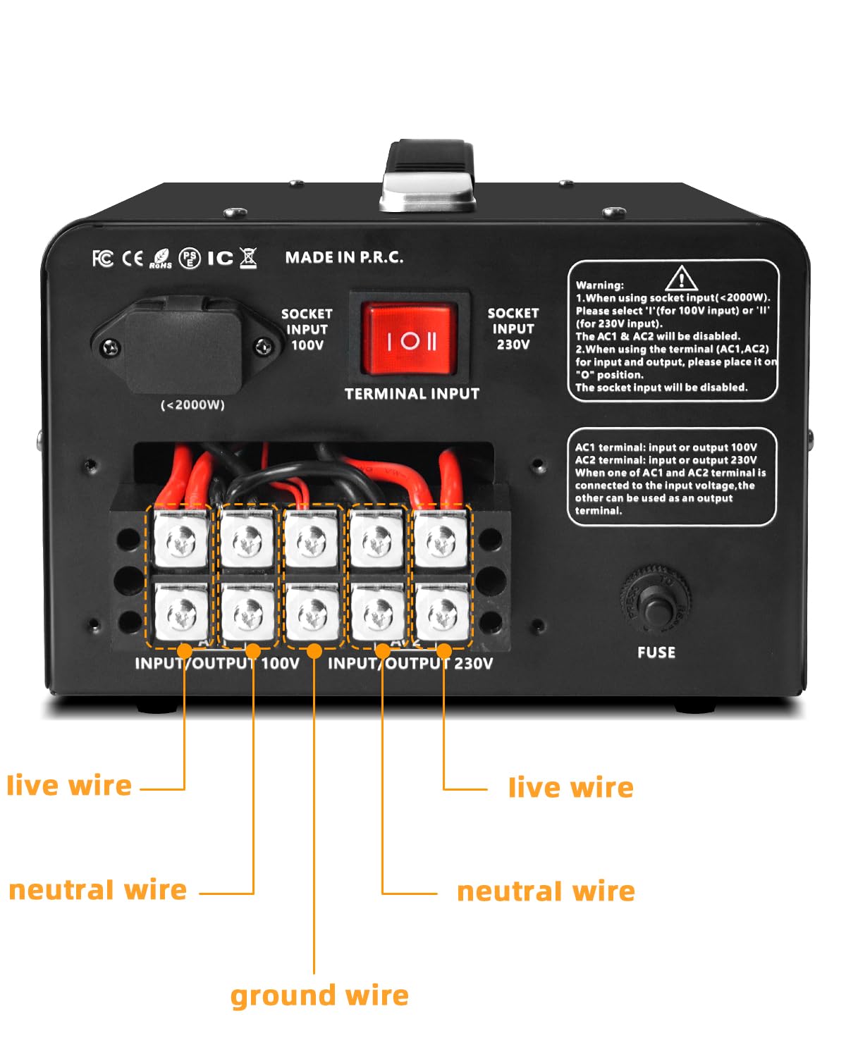 LVYUAN Convertitore di tensione da 5000 Watt, resistente, convertitore Step Up Step Down AC 110 V/120 V/220 V/240 V con cablaggio rigido
