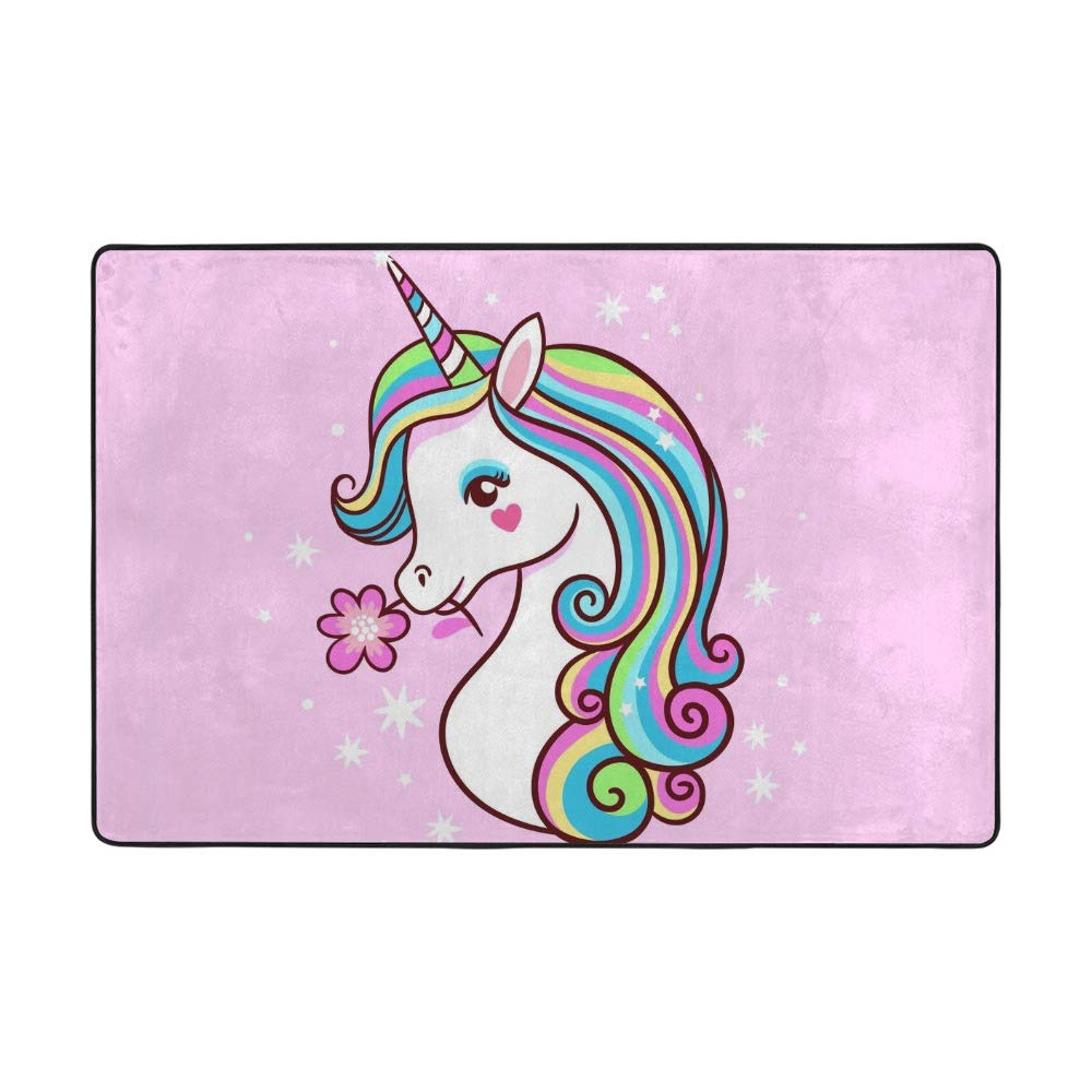 Tapis licorne rose Ruchen en velours corail pour chambre fille