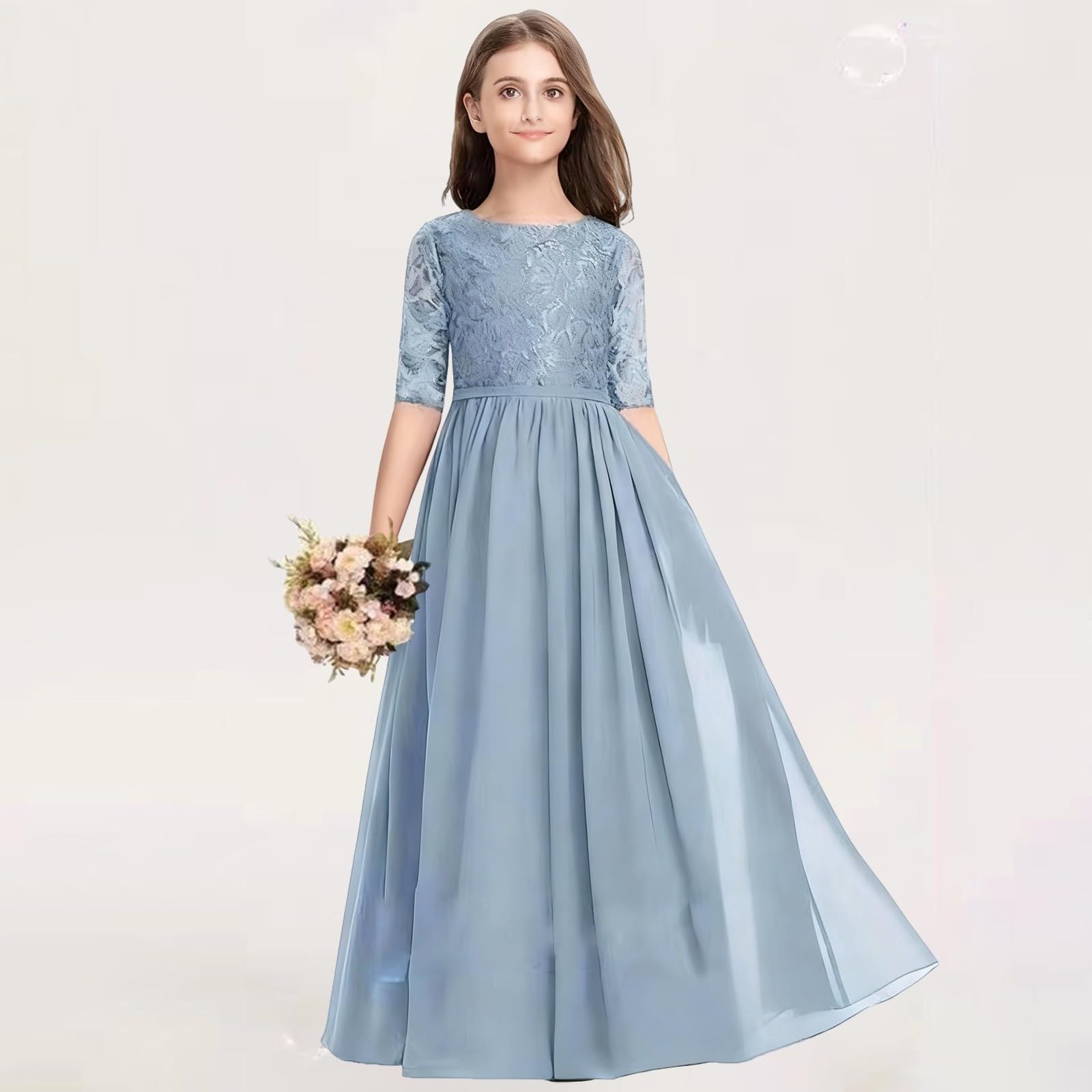 Mädchen Kleider,Festliches Kleid Mädchen,Blumenmit Ärmeln, Brautjungfern In A-Linie, Brautjungfern Unendliche Geschichte