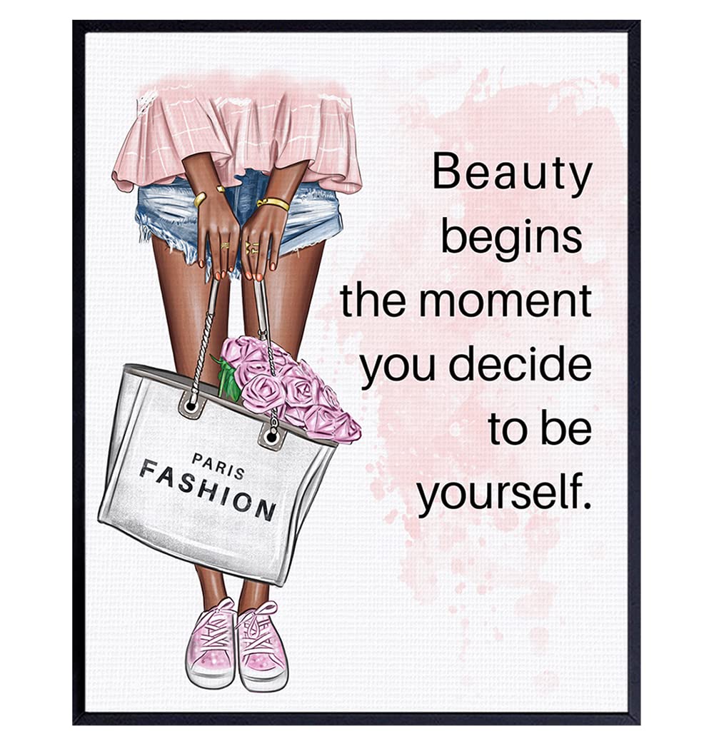 YELLOWBIRD ART & DESIGNPositive Quotes Wall Decor for Black African American Women - Inspirational Motivational Quote Wall Art - Luxury Glam Fashion Decor - Wall Art For Designer Handbags Fan, Couture Fashionista