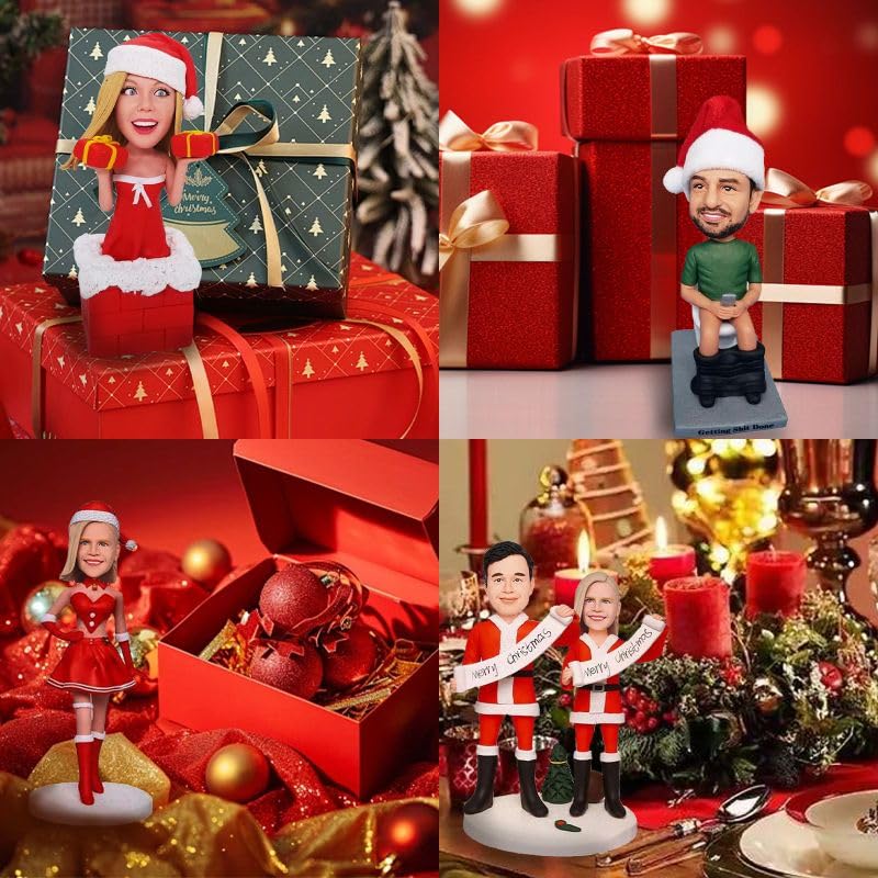 Cabeza Bobblehead personalizada de Navidad, hombre en traje rojo, figuras de cabeza Bobble Head, escultura personalizada hecha a mano para hombre