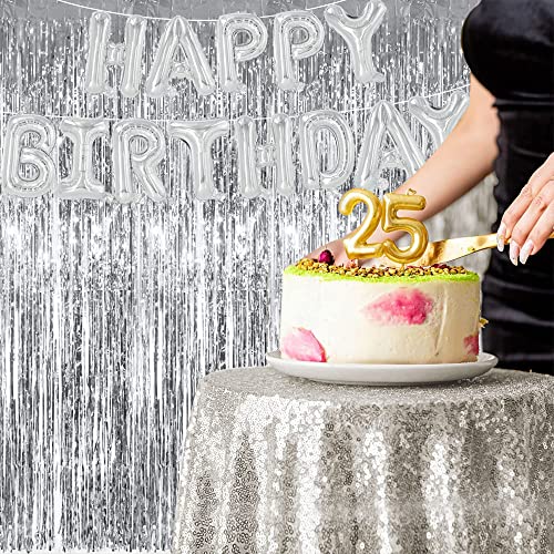 Image of TONIFUL 3Pcs Silver Metallic Tinsel Foil Fringe Curtains,3.28ft x 6.56ft Silver Photo Booth Backdrop Streamer Curtain,Great for Bachelorette,Birthday,Christmas,New Year Party Decorations
