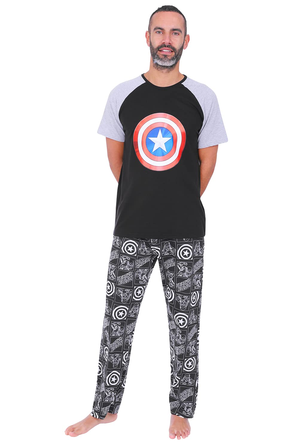 CAPTAIN AMERICA Mens Avengers Long Pyjama Set (XX-Large) Black