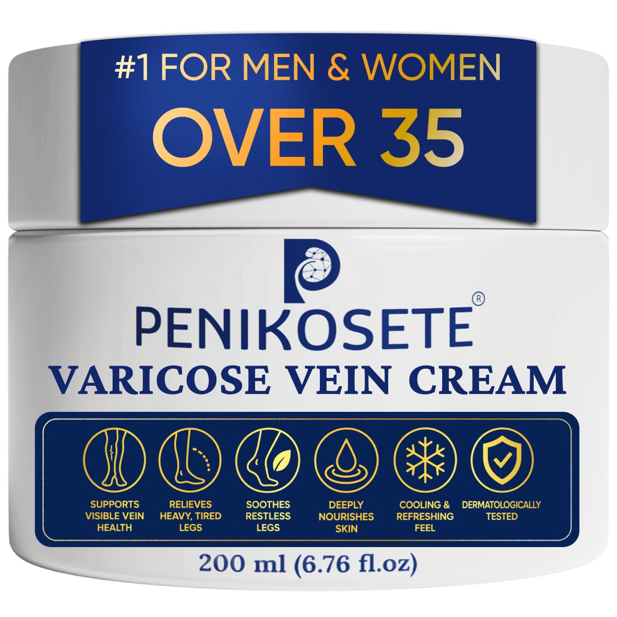 PENIKOSETE Varicose & Spider Vein Cream for Legs, 3 Month Supply 6.76 oz Jar | Dermatologically Tested Ayurvedic Ashwagandha Formula | Non-Sticky for Tired, Swollen & Heavy-Looking Legs | Men & Women