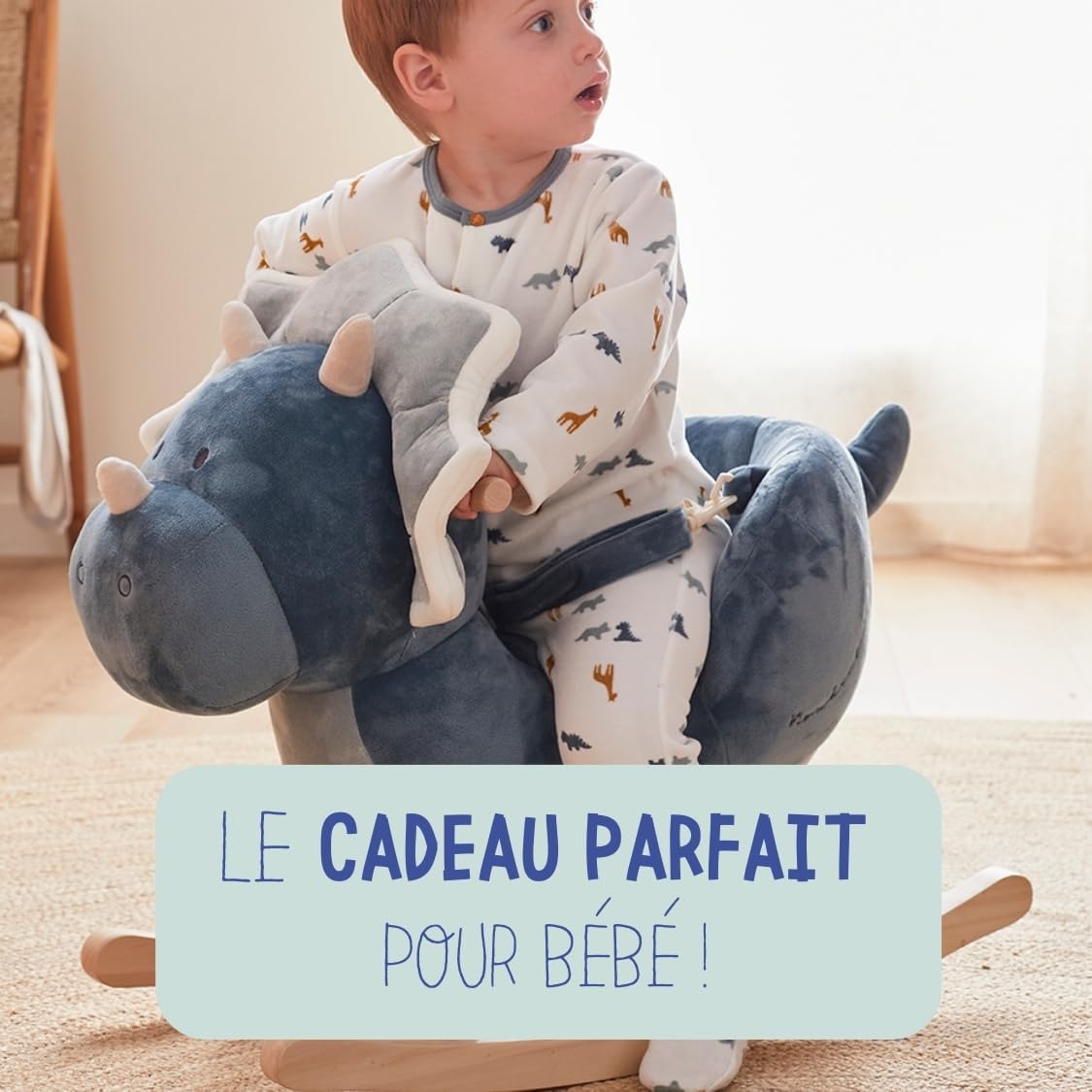 Noukie's - Ops Dinosaur Rocker - from 12 Months - with Seat Belt, Blue