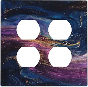 Decorative Outlet Covers Abstract Purple Blue Gold Marble Texture 2 Gang Wall Plate Cover Double Duplex Two Switch Light Switch Cover Plate Jumbo Dual Faceplate for Bathroom Decor