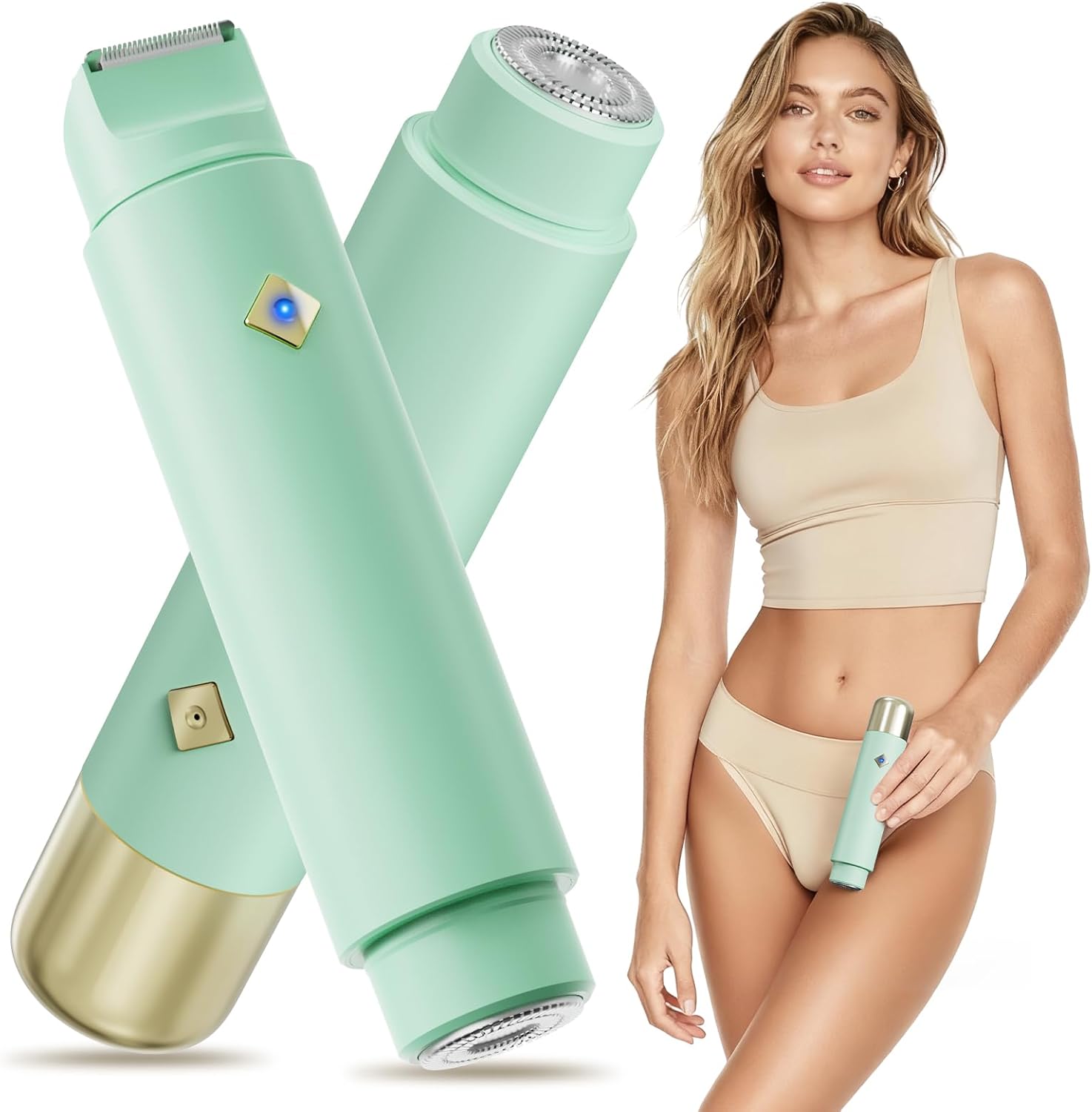 Bikini Trimmer for Women, 2-in-1 Rechargeable Electric Razor for Pubic Hair, IPX7 Waterproof Wet & Dry Use, Painless Electric Shaver for Private Area Bikini Shaver for Legs, Face, and Underarms