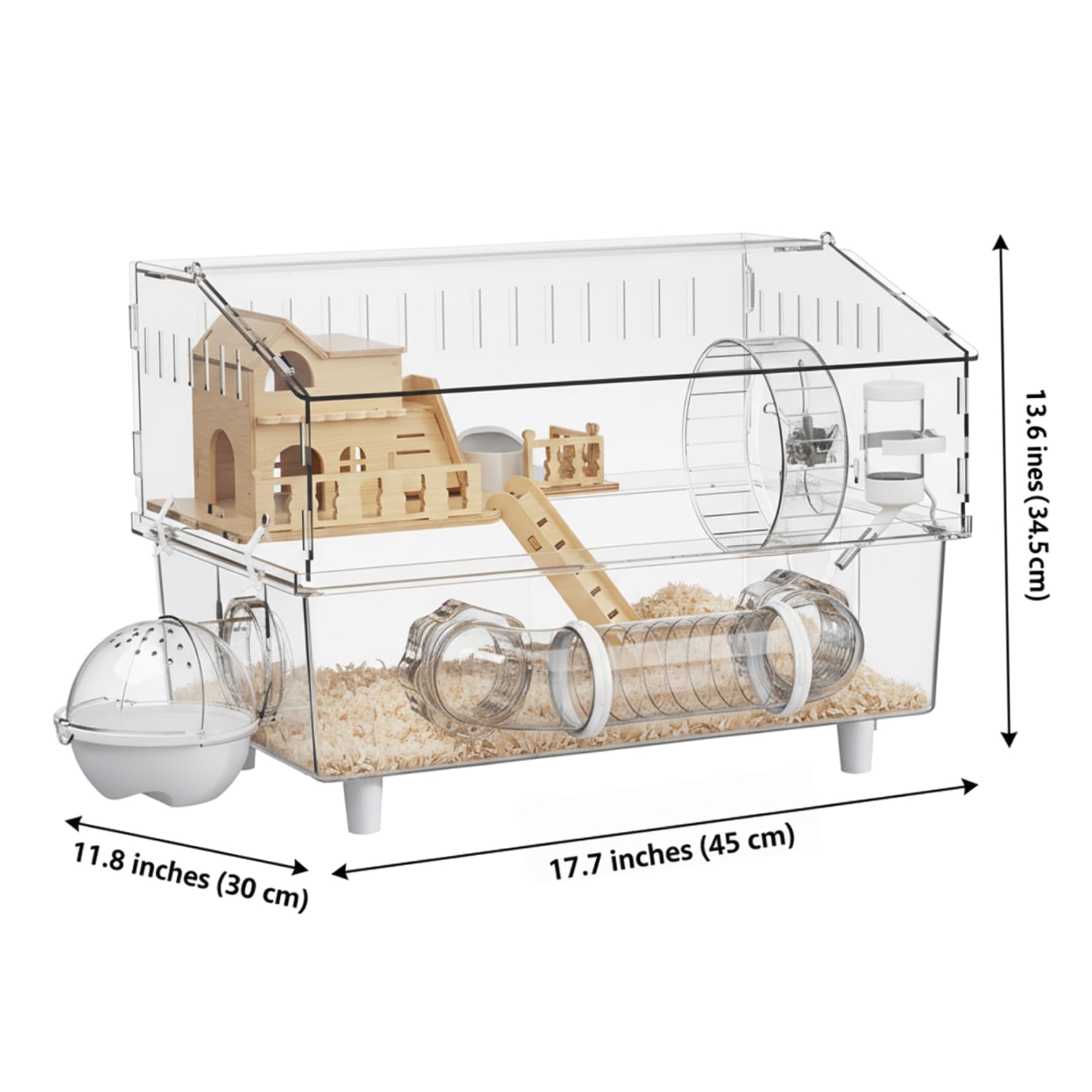 Jaula para hámster, Espacioso hábitat de hámster acrílico Transparente con Loft de Madera, diseño a Prueba de Escapes para hámsteres y Ratones.
