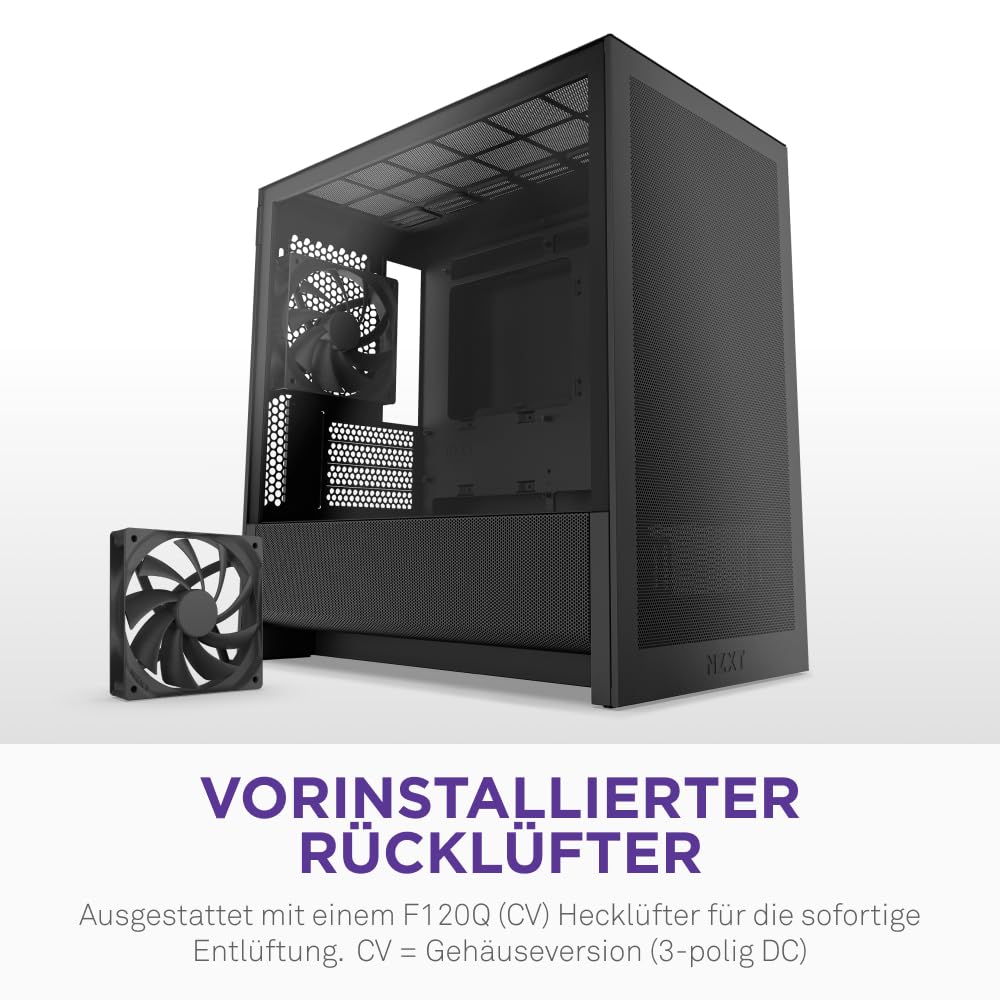 NZXT H3 Flow – Micro-ATX PC-Gehäuse nur für mATX & Mini-ITX Mainboards – Optimierter Luftstrom – Inklusive 1 x 120mm Lüfter hinten – Unterstützt Full-Size-GPUs – Schwarz