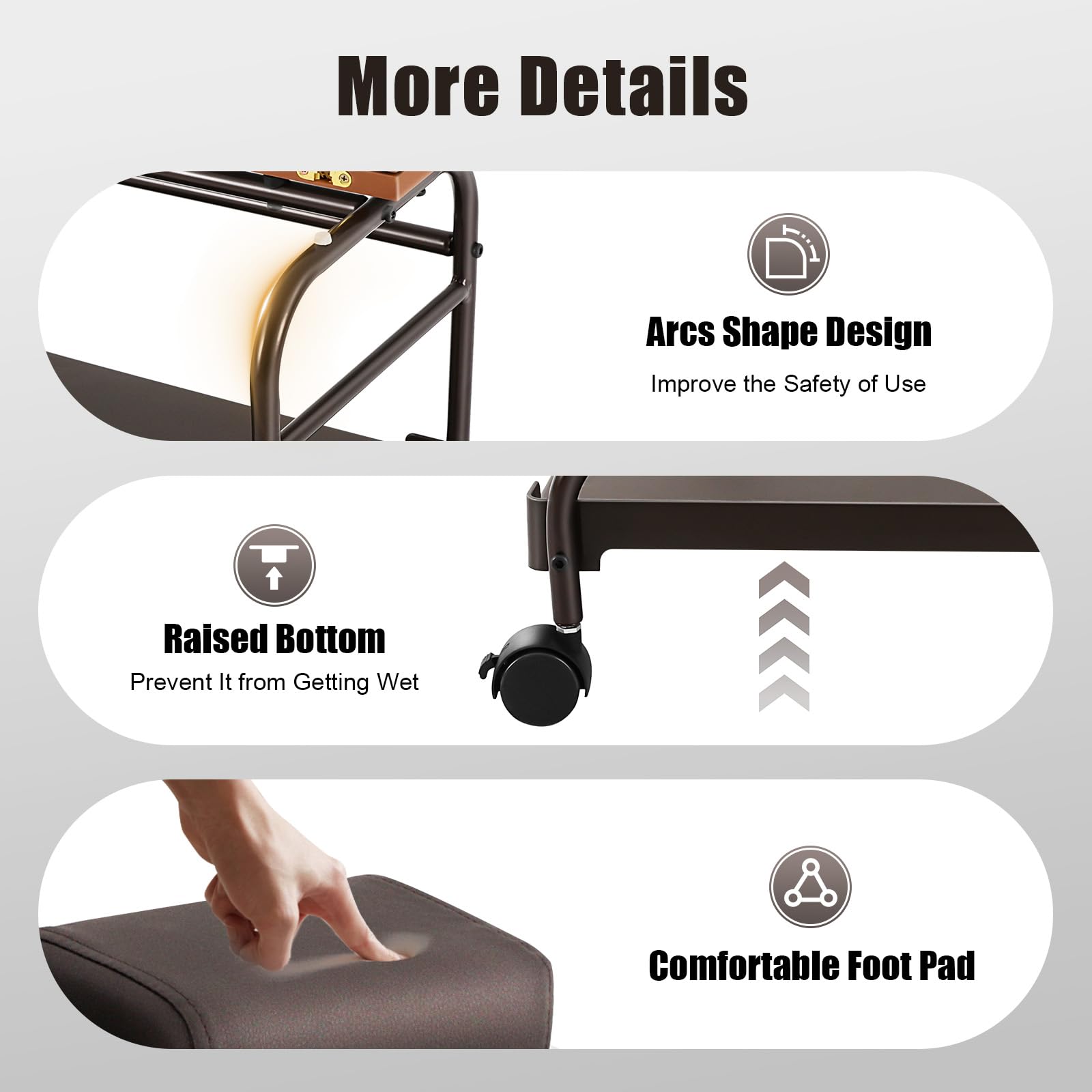 Chariot à pieds portable, pour salon de beauté, spa à ongles, esthéticienne, avec 4 roues universelles silencieuses, capacité de charge de 18 kg, pour bains de pieds, pédicure
