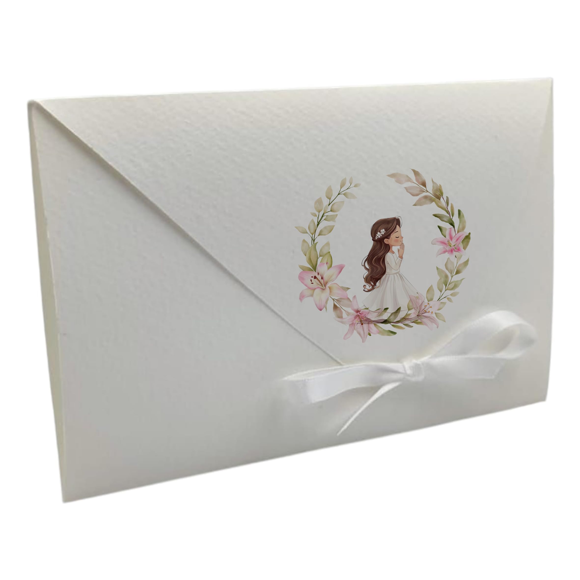 PV Grafik® 15 Inviti Prima Comunione Bambina Personalizzati, Busta con Nastrino, Partecipazione Comunione Bimba, Formato 15x28 cm, Personalizza e scegli la quantità. (C15)