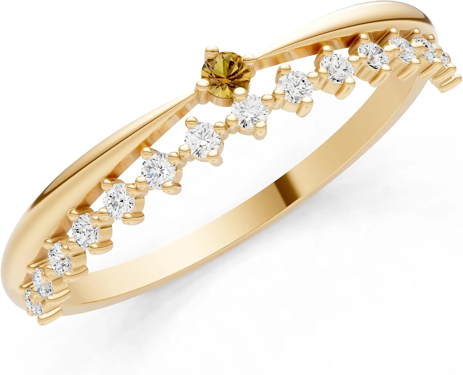 PEORA Round Cut Citrine Stackable Band Available in Solid 10K, 14K or 18K Ring – White, Yellow or Rose Gold