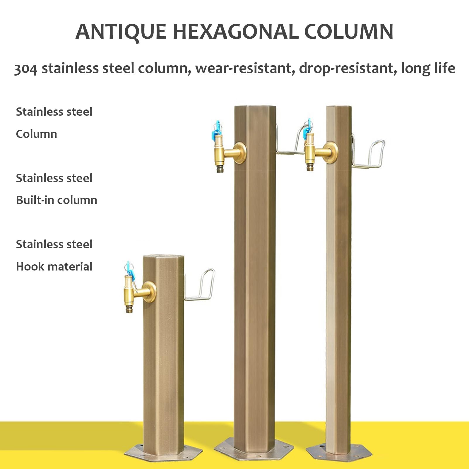 Columna de Agua de jardín Independiente con Grifo de Cobre, dispensador de Fuente Decorativo para Manguera de riego anticongelante, Soporte y función de hidrante. Elemento decorati