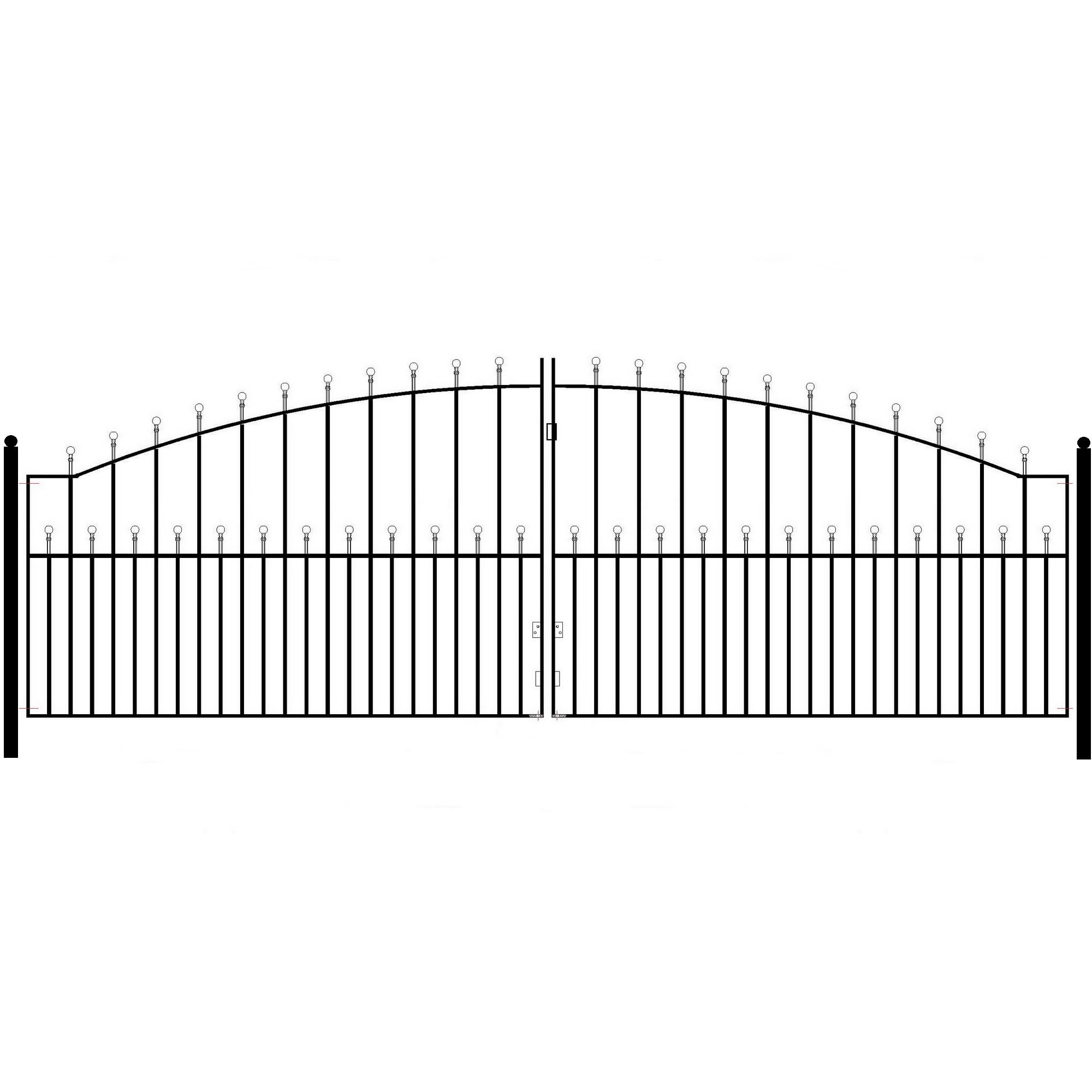 Manor Ball Top Metal Arched Driveway Gates Galvanised Wrought Iron Dual Swing Gate (3658mm (12ft) Gap x 1220mm High MAZP25)