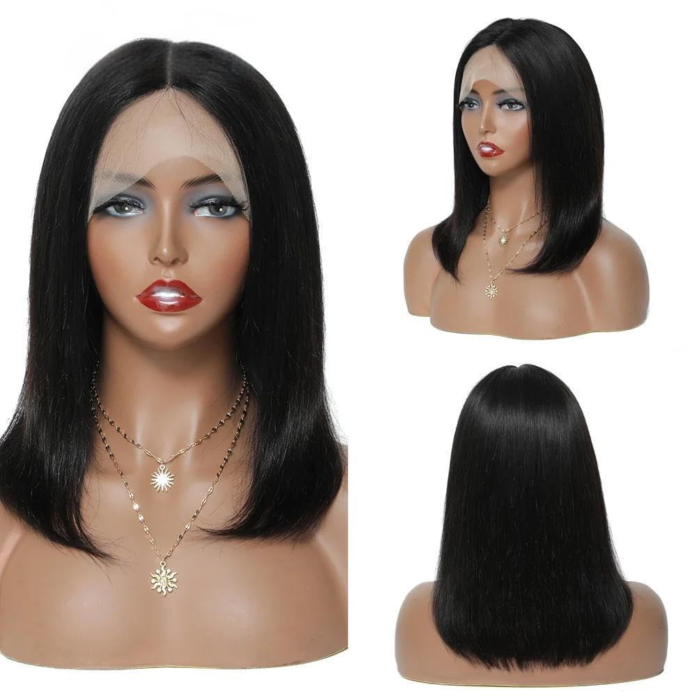 Perruque Bresilienn Cheveux Humain 13×4 Lace Frontal Bob Wig 180% Density Perruque Femme Naturelle Courte Straight Bob Lace Wig Human Hair Couleur Naturelle 14 Pouces for Women