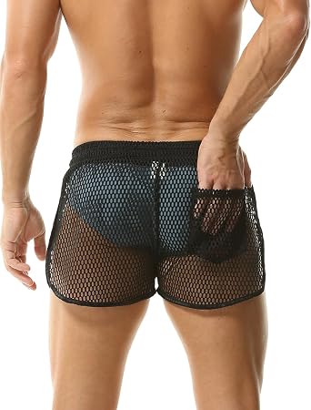 Men's Mesh Boxer Briefs Sexy See Through Underwear | Breathable Mesh, Pajama Bottoms, Sleep Shorts, Hollow Out Shorts
