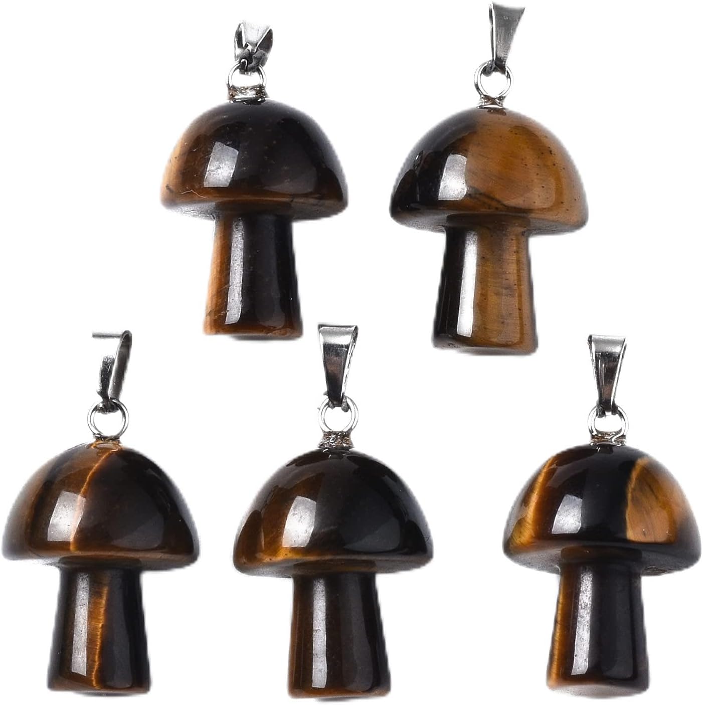 Beadthoven 10pcs Crystal Mushroom Natural Tiger Eye Stone Pendants Gemstone Healing Crystal Quartz Lucky Charms Beads Chakra Reiki Energy Stone Rock Pendants for DIY Jewelry Making
