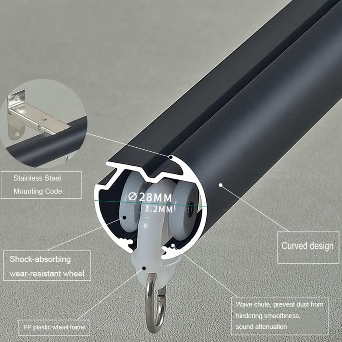 Heavy Duty Champagne Curtain Rods - Ceiling or Wall Mount Room Dividers, Adjustable Curtain Track Rail for Stylish Home Décor and Space Management