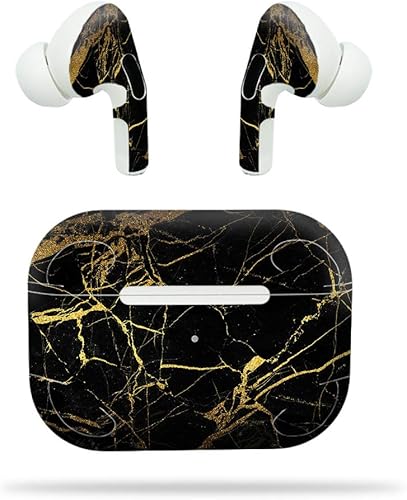 MightySkins - Compatible con Apple Airpods Pro - Mármol negro dorado  Funda protectora de vinilo duradera y única  Fácil de aplicar, quitar y