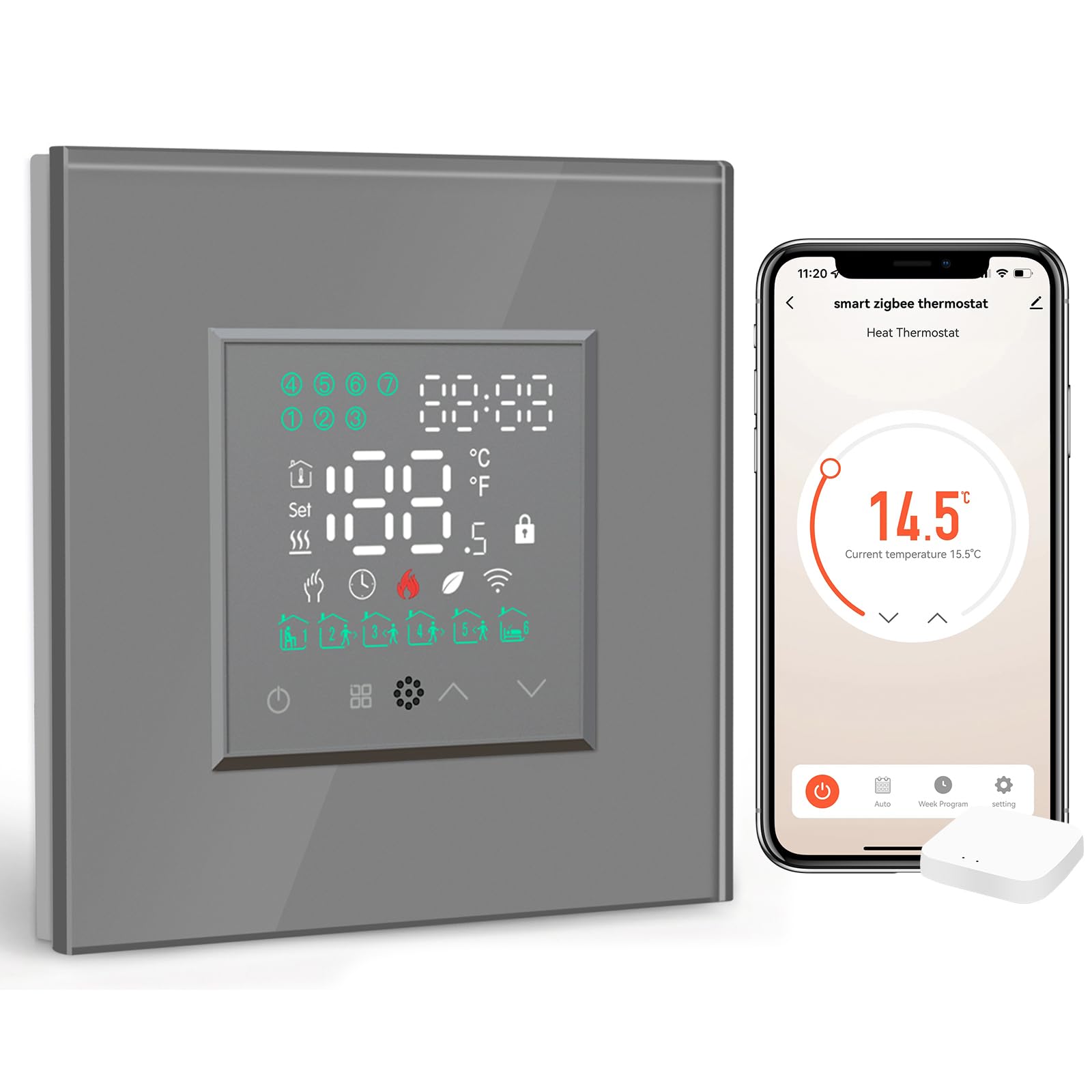 Régulateur de température Zigbee 16A fil neutre chauffage au sol