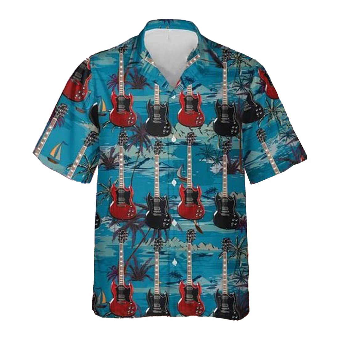 Juzgtsit Men's Guitar-07 Vintage Guitar Hawaiian Shirts For - Guitar Heaven Button Hawaiian Shirts Short Sleeve Series 188