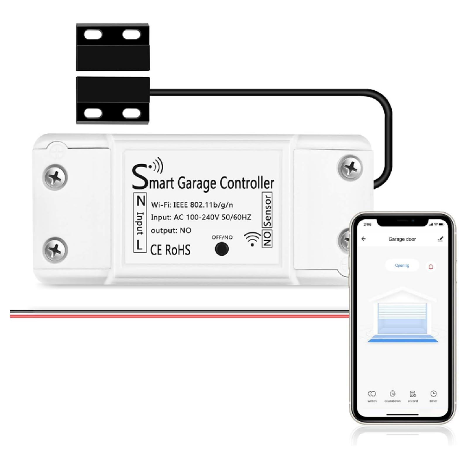 AGSHOME Ouvre-porte de garage intelligent Wi-Fi, télécommande avec application Smart Life, compatible avec Alexa, Google Assistant et SmartThings, aucun hub nécessaire