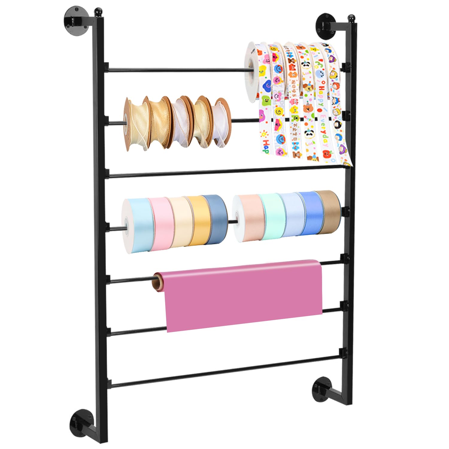 Noheiwur Ribbon Organizer, 7 Tier Wall Mounted Metal Holder,Holiday/Birthday Gift Wrapping Organizer Storage Ribbon Storage Rack for Craft Cake Shop