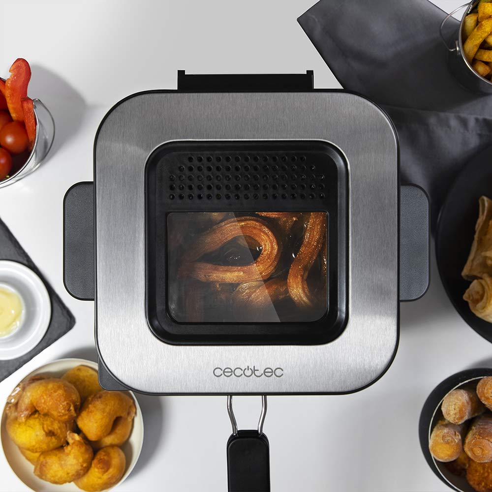 Cecotec Friteuse Électrique CleanFry Infinity 1500. 1.5 L, Jusqu’à 190 ºC, Cuve émaillée, Filtre OilCleaner, Finition en Noir, 900 W.
