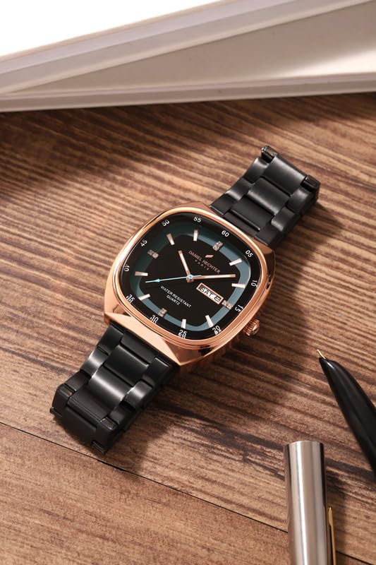Image of Daniel Hechter Paris Bercy Collection Analog Quartz Watch for Men with Square Dial, Day-Date Display, Crystal Hour Markers and Stainless Steel Strap - DHM1053