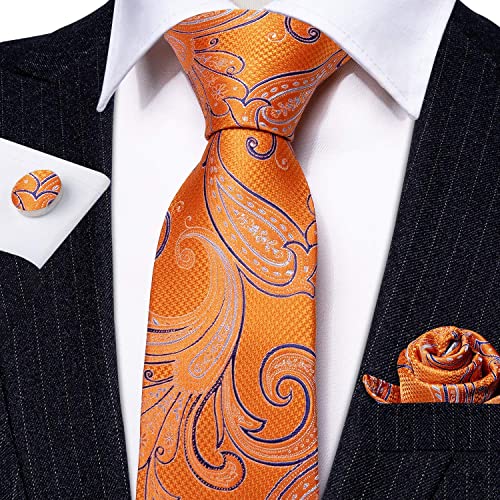 Image of Barry.Wang Men Tie Set Paisley Silk Necktie Pocket Square Cufflinks Formal Wedding Business Party