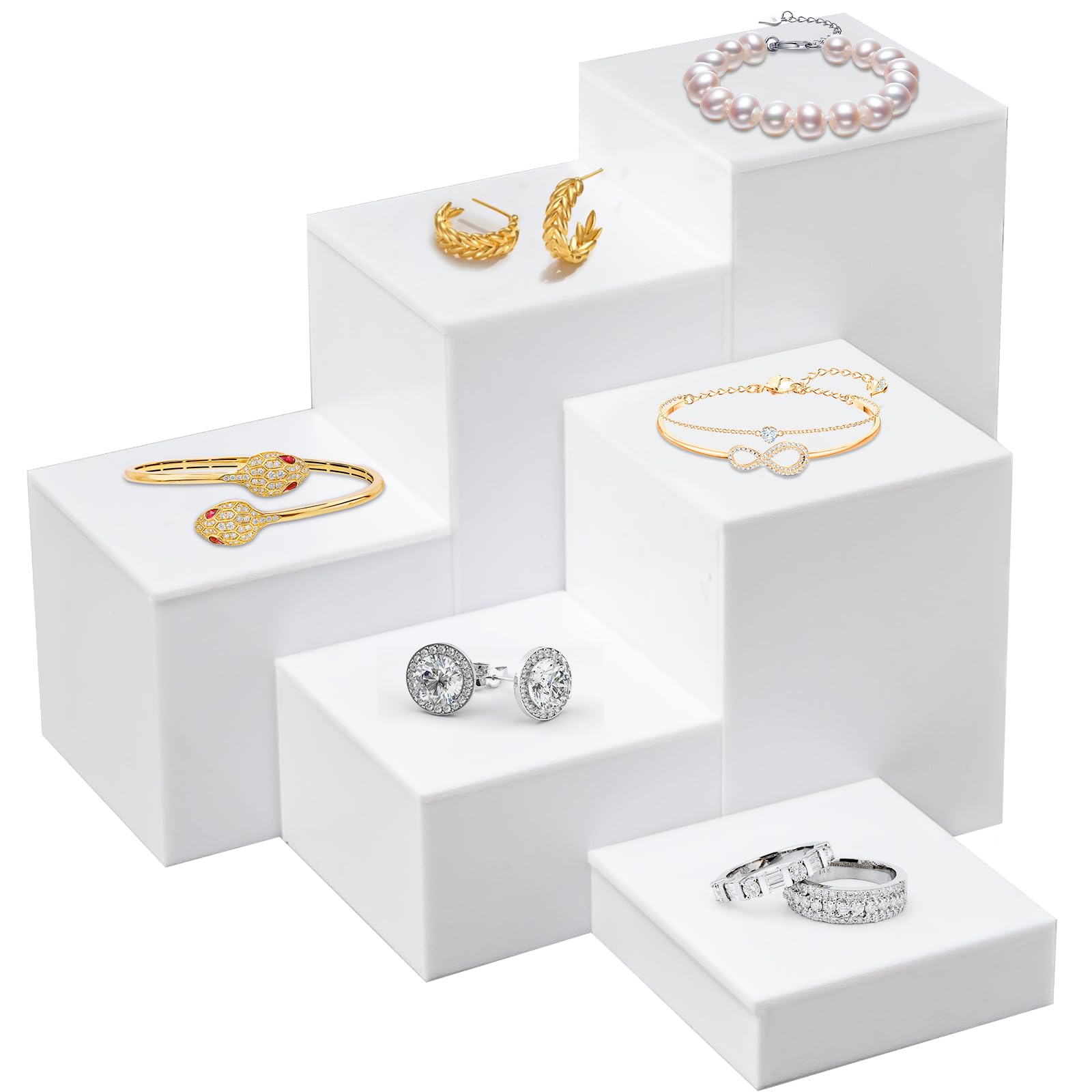 6 Stück Buffet-Erhöhungen, Acryl-Lebensmittelerhöhungen für Buffettisch, weißes Tortenständer-Set mit hohlen Böden, Würfelboxen für Hochzeit, Party, Brunch und Desserttisch,6 Größen