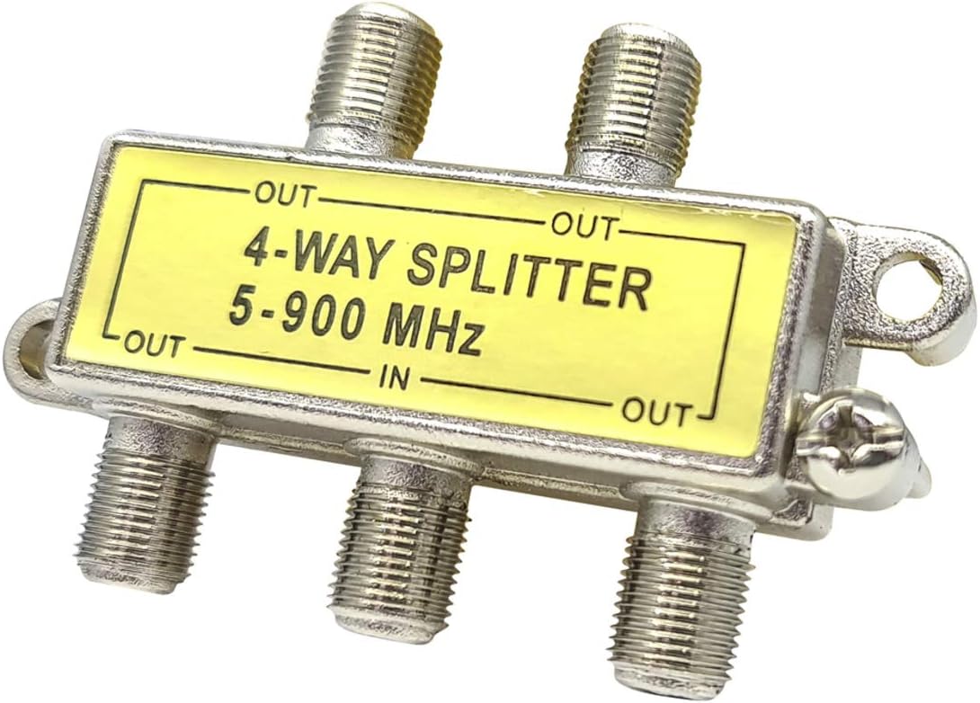 Four Way Splitter with Power Pass - F Connectors - Die cast