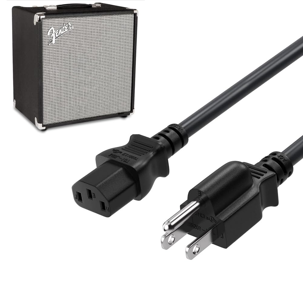 Electric Guitar Amplifier Power Cord Replacement for Fender Rumble 40 25 100 200 15 500,Mustang LT25, GT-40 GT-100 3 Prong Power Cord,Heavy Duty Won't Hot AC Cable 5FT